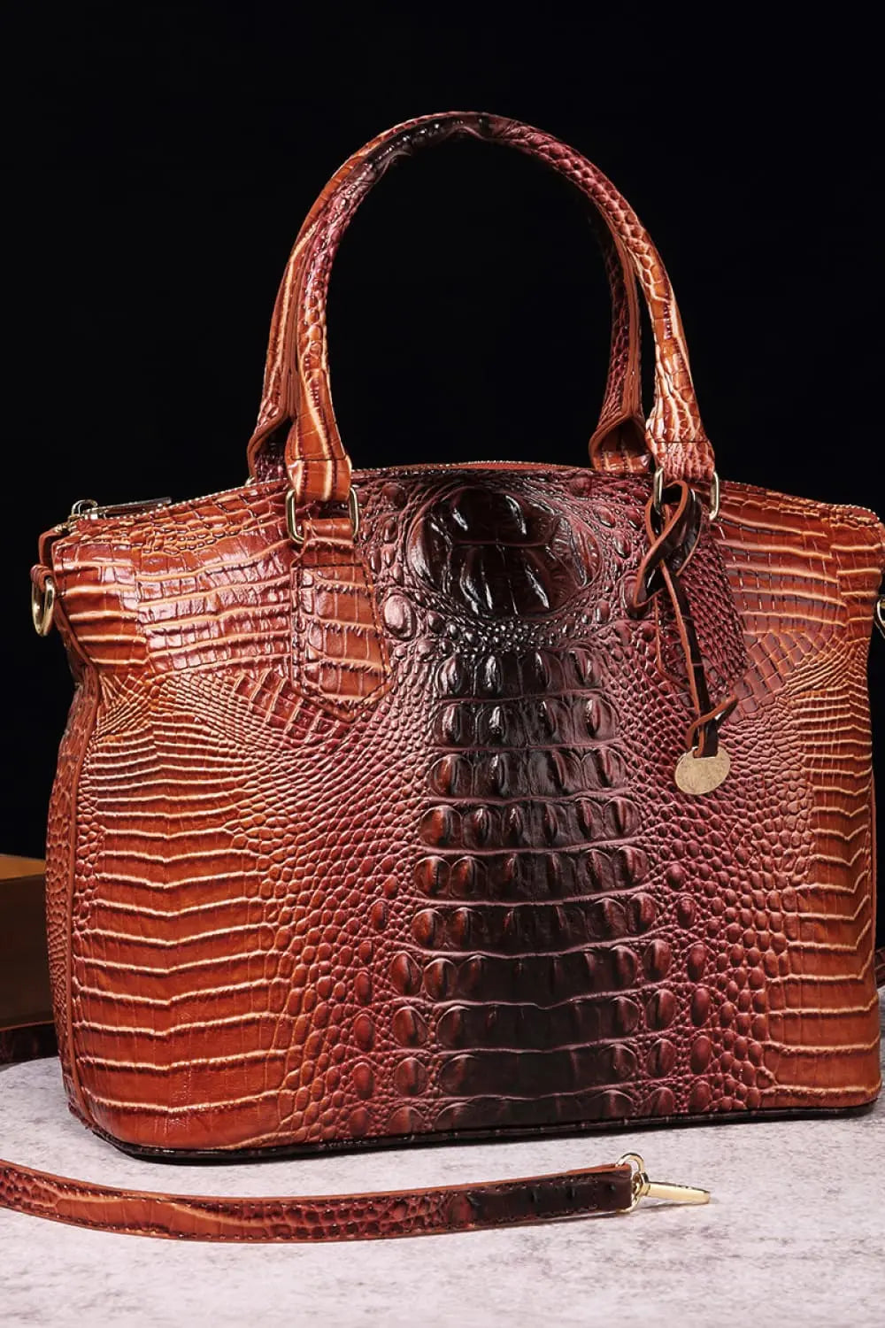 Gradient PU Leather Handbag - GlossiChic Collection Brown/Black / One Size GlossiChic Collection handbags