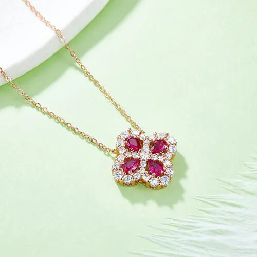 Lab-Grown Ruby 925 Sterling Silver Flower Shape Necklace GlossiChic Collection