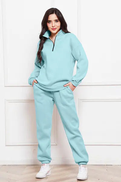 Half Zip Long Sleeve Sweatshirt and Pants Set GlossiChic Collection