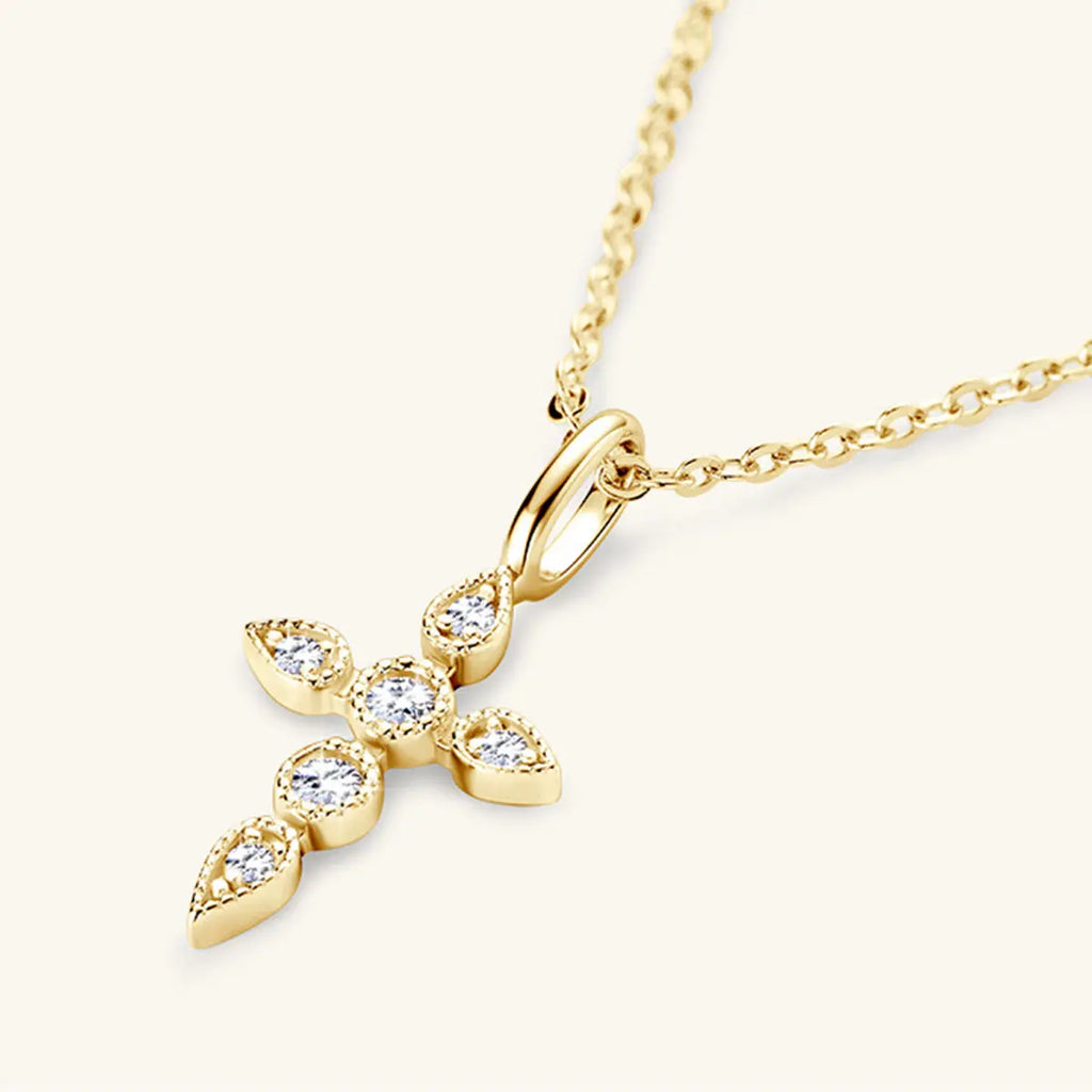 925 Sterling Silver Moissanite Cross Pendant Necklace - GlossiChic Collection Gold / One Size GlossiChic Collection jewelry