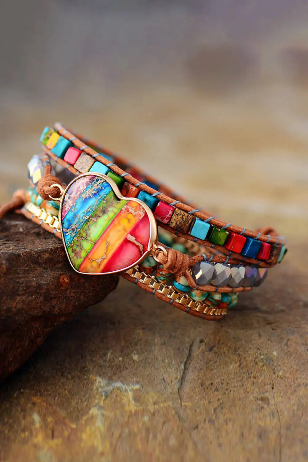 Imperial Jasper & Crystal Layered Bracelet - GlossiChic Collection Multicolor / One Size GlossiChic Collection Bracelets