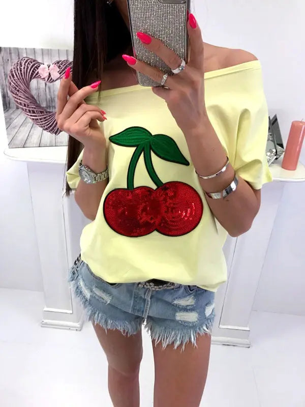 Sequin Cherry Patch T-shirt GlossiChic Collection