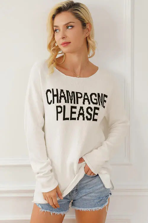 CHAMPAGNE PLEASE Long Sleeve Slit Sweater GlossiChic Collection