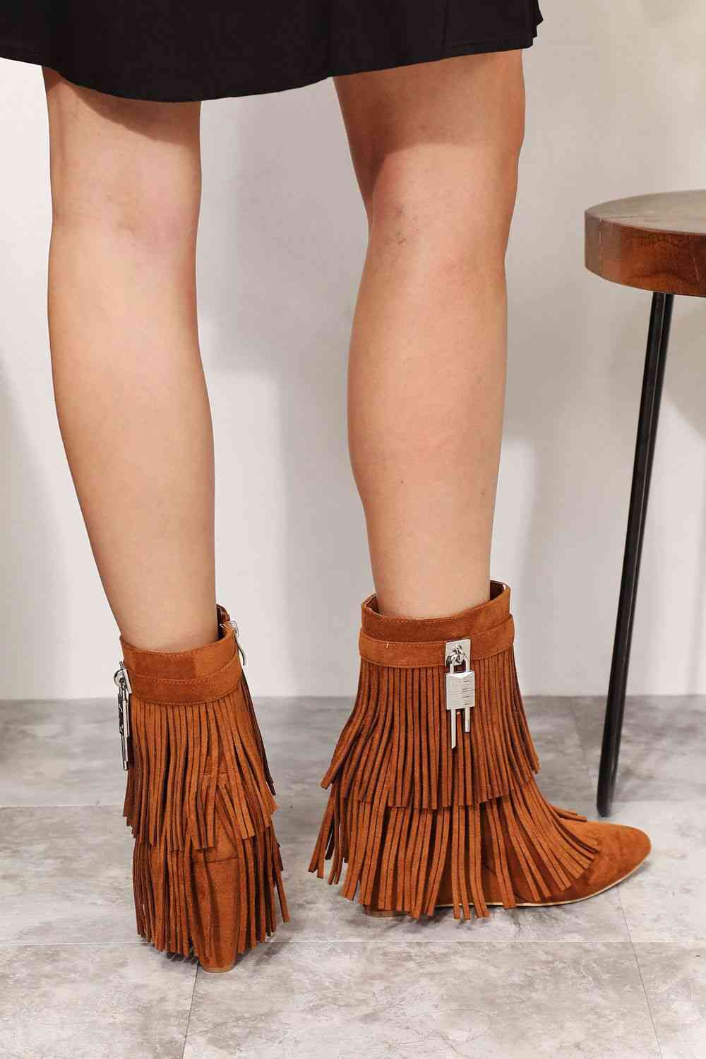 Tassel Wedge Heel Ankle Booties GlossiChic Collection