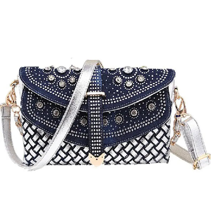 Diamond Rhinestone Denim Crossbody Handbag - GlossiChic Collection