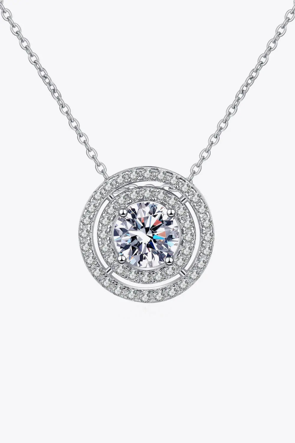 Moissanite Round Pendant Rhodium-Plated Necklace GlossiChic Collection