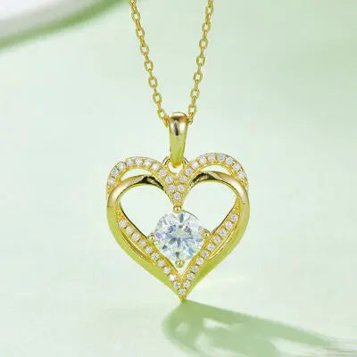 1.2 Carat Moissanite 925 Sterling Sliver Heart Necklace - GlossiChic Collection