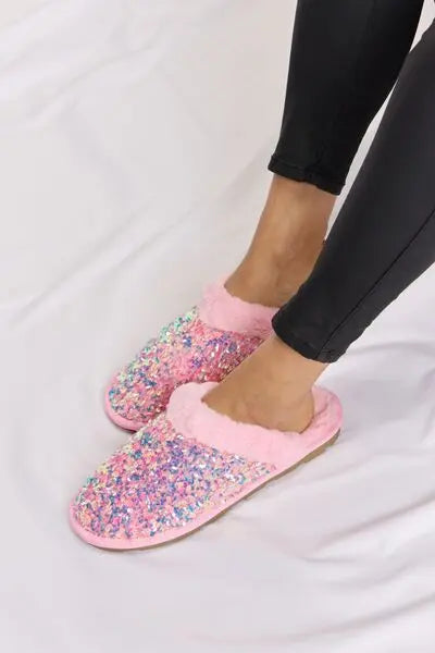 Forever Link Sequin Plush Round Toe Slippers Trendsi