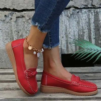Weave Wedge Heeled Loafers - GlossiChic Collection Red Orange / 35 GlossiChic Collection Shoes & Accessories