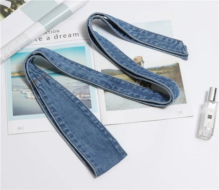 Fashion Wash Denim Bow Tie Waist Belt - GlossiChic Collection