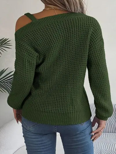 Asymmetrical Neck Long Sleeve Sweater - GlossiChic Collection Wine / S GlossiChic Collection apparel