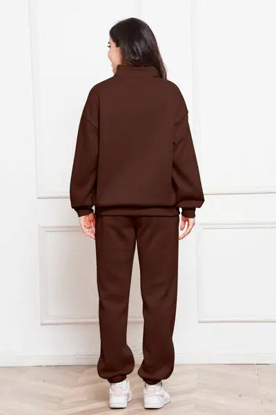 Half Zip Long Sleeve Sweatshirt and Pants Set GlossiChic Collection