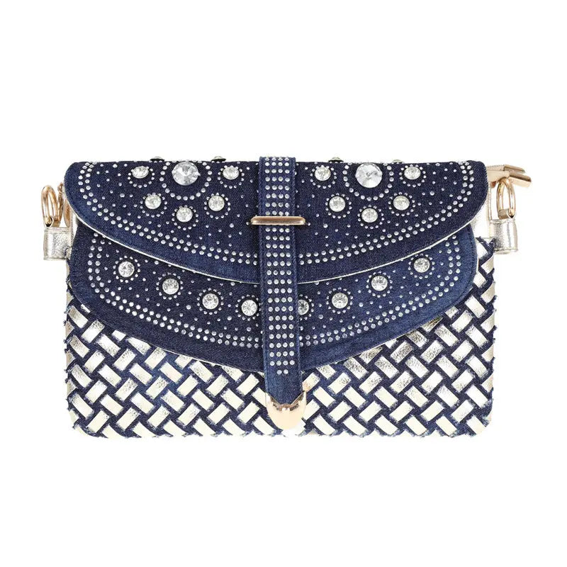 Diamond Rhinestone Denim Crossbody Handbag - GlossiChic Collection