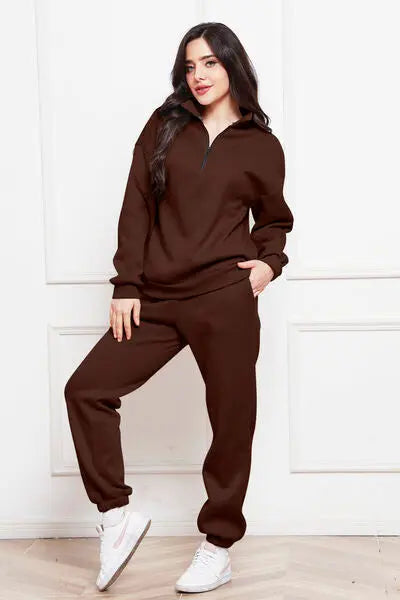 Half Zip Long Sleeve Sweatshirt and Pants Set GlossiChic Collection