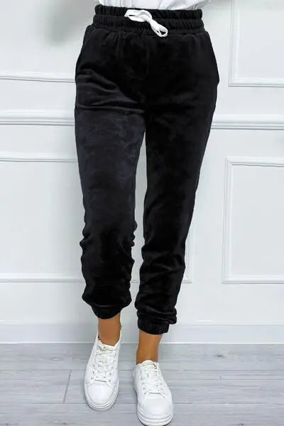 Wide Waistband Drawstring Cropped Joggers GlossiChic Collection