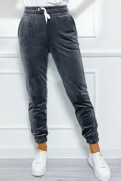 Wide Waistband Drawstring Cropped Joggers GlossiChic Collection