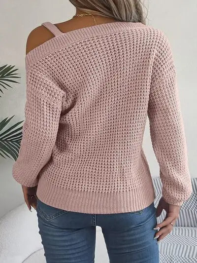 Asymmetrical Neck Long Sleeve Sweater - GlossiChic Collection Wine / S GlossiChic Collection apparel