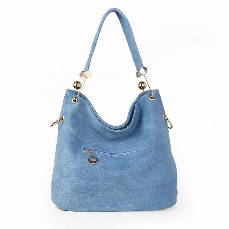 Star Design Denim Canvas Bucket Handbag GlossiChic Collection