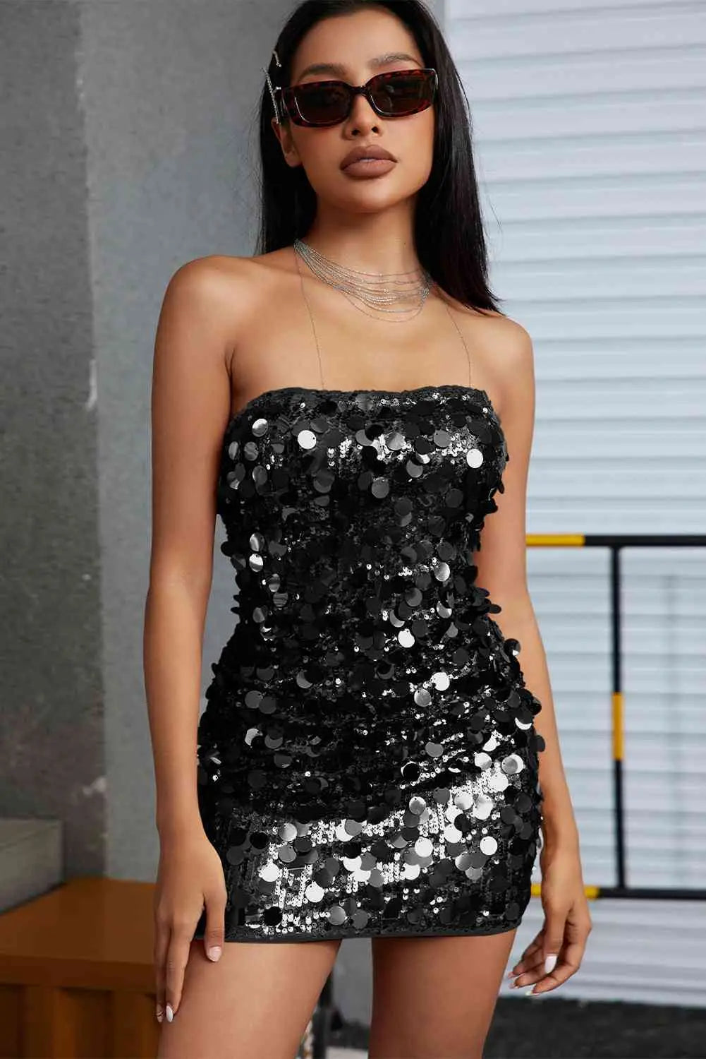 Sequin Strapless Mini Dress GlossiChic Collection