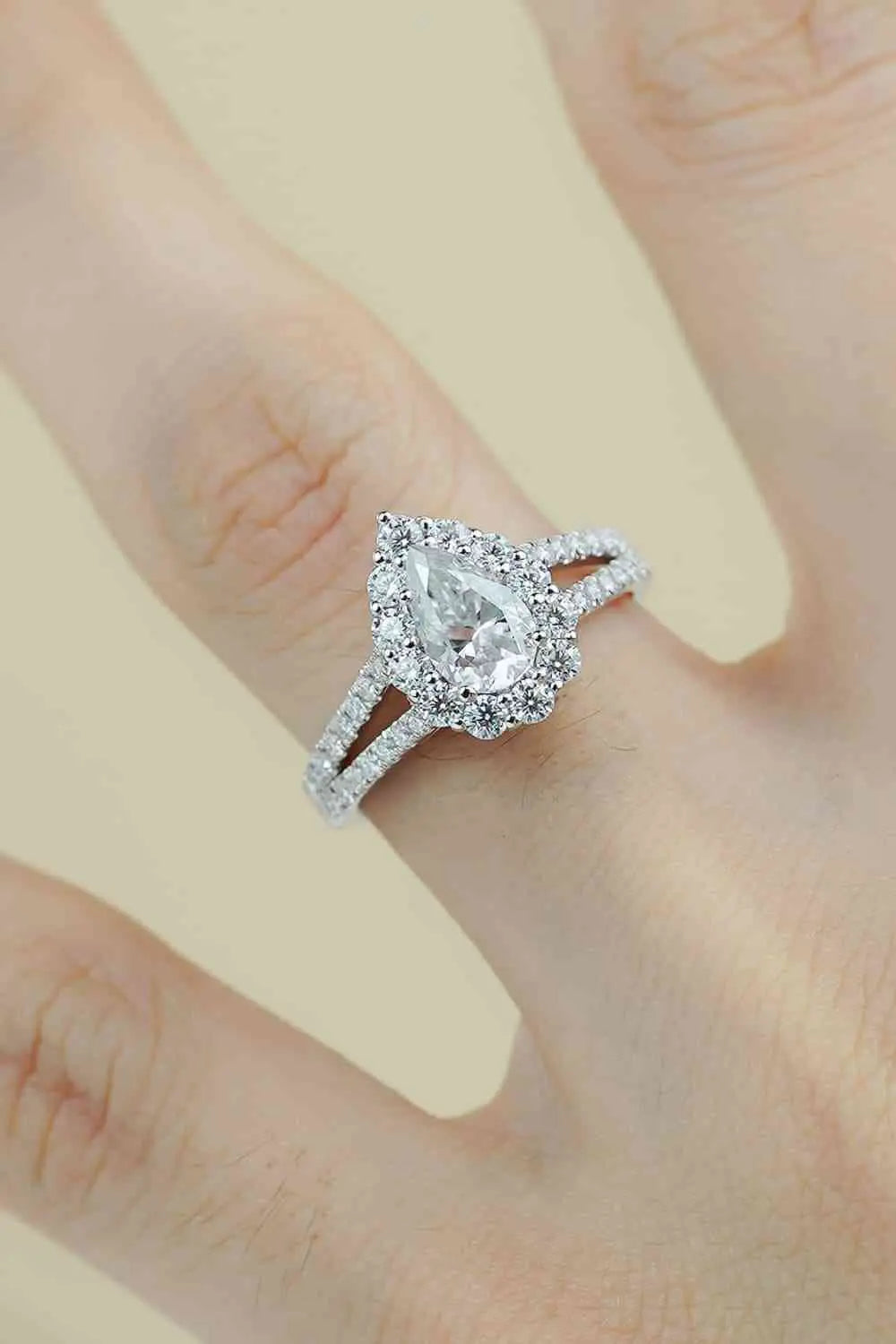 1 Carat Moissanite Teardrop Split Shank Ring - GlossiChic Collection Silver / 5 GlossiChic Collection jewelry