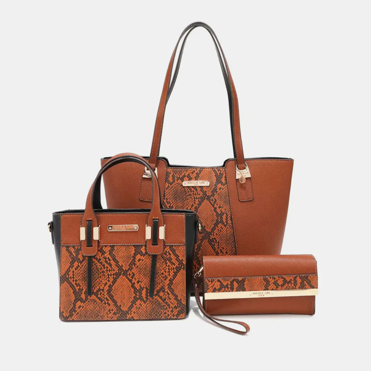 3-Piece Snake Print Handbag Set - GlossiChic Collection