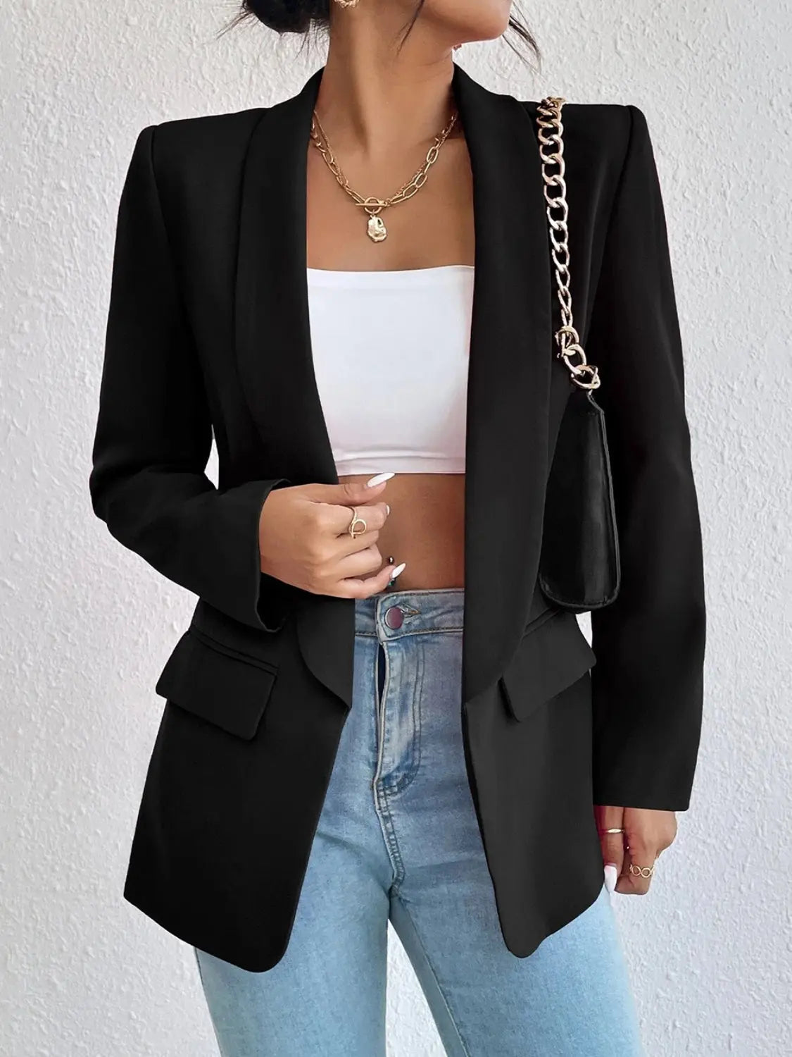 Shawl Collar Long Sleeve Blazer GlossiChic Collection