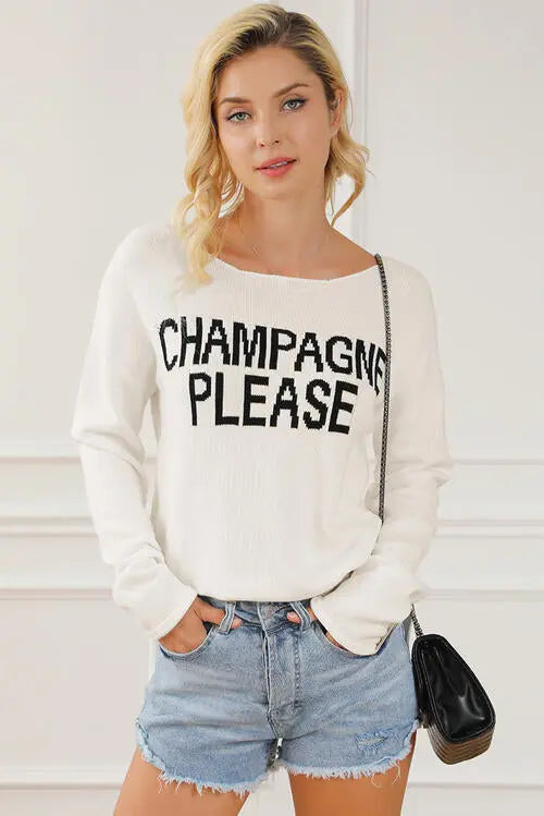 CHAMPAGNE PLEASE Long Sleeve Slit Sweater GlossiChic Collection