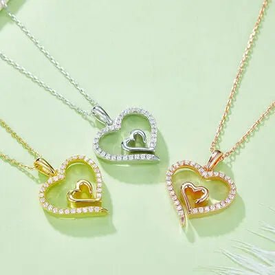 Moissanite 925 Sterling Silver Heart Pendant Necklace - GlossiChic Collectionjewelry
