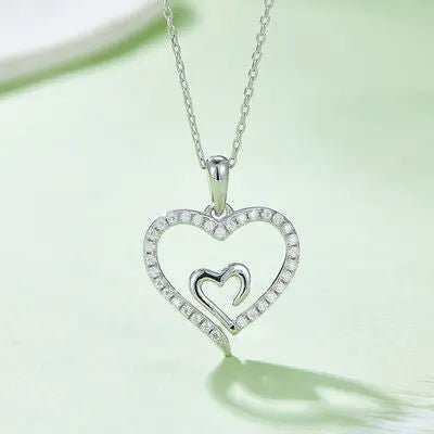 Moissanite 925 Sterling Silver Heart Pendant Necklace - GlossiChic Collectionjewelry