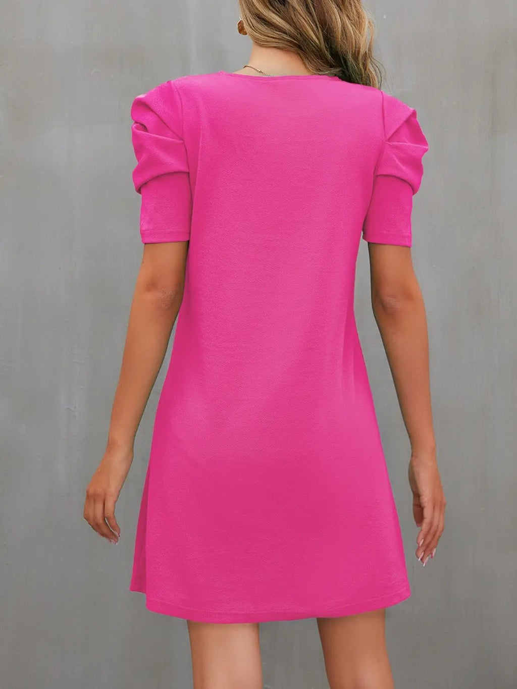 Round Neck Puff Sleeve Mini Dress - GlossiChic CollectionDresses