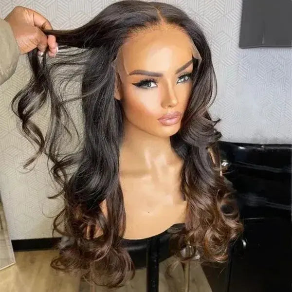 Glueless pre plucked swiss lace front wig raw brazilian virgin ombre colored lace frontal closure human hair wig GlossiChic Collection