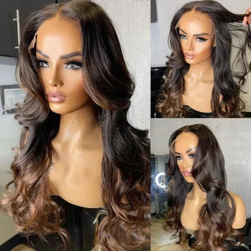 Glueless pre plucked swiss lace front wig raw brazilian virgin ombre colored lace frontal closure human hair wig GlossiChic Collection