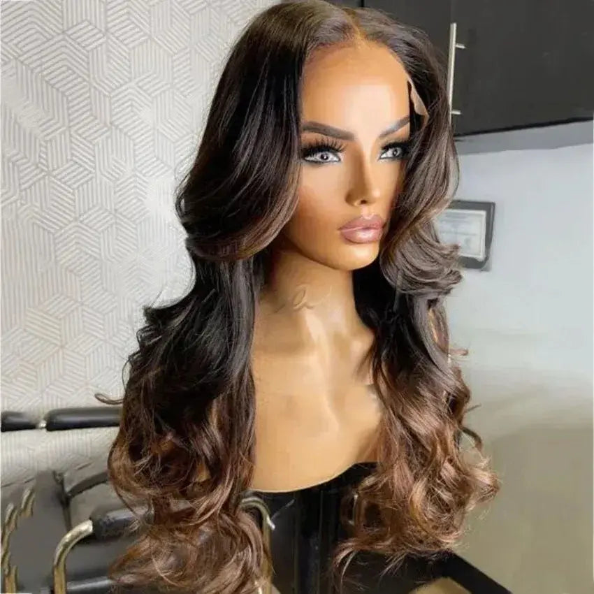 Glueless pre plucked swiss lace front wig raw brazilian virgin ombre colored lace frontal closure human hair wig GlossiChic Collection